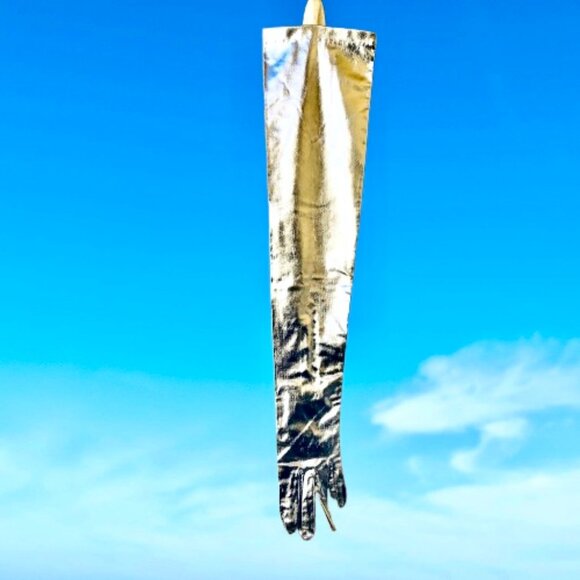 Vintage Silver Opera Gloves Metallic Long Formal Prom Evening Wearn 23" Long - Picture 2 of 13